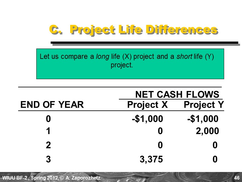 46 C.  Project Life Differences      Let us compare